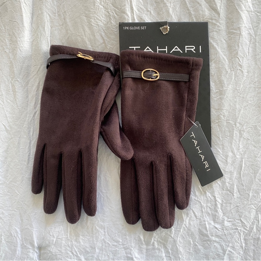 Tahari Chocolate Brown Faux Suede Women’s Gloves OS